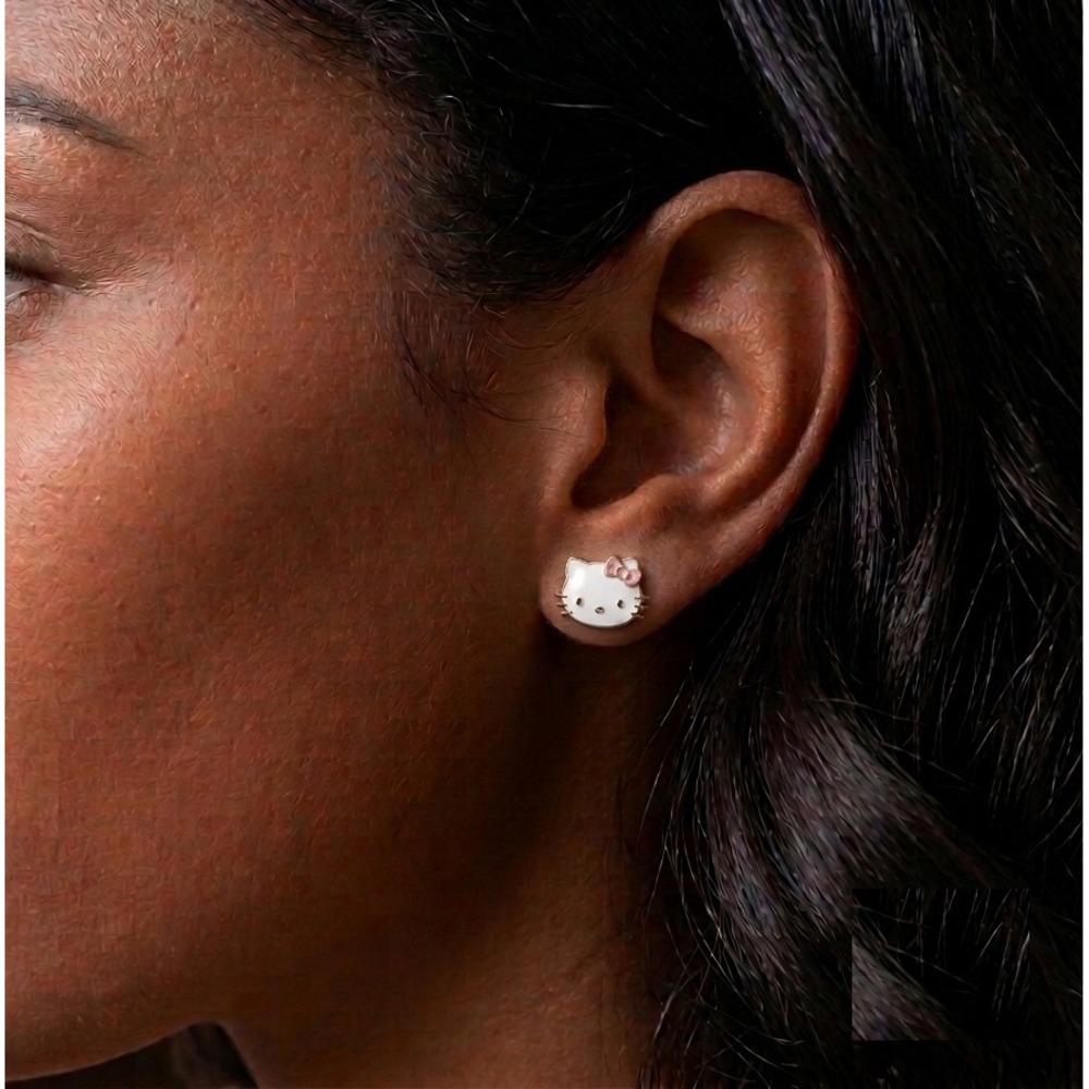 Women 14k Gold‎ Hello Kitty Face Enamel Stud Earrings Secure Screw Post Backing